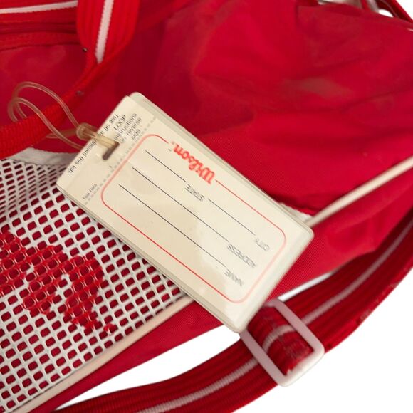 Wilson Vintage Duffle Bag Red White Tennis Gym Strap Tote Sports Bag - Picture 5 of 15